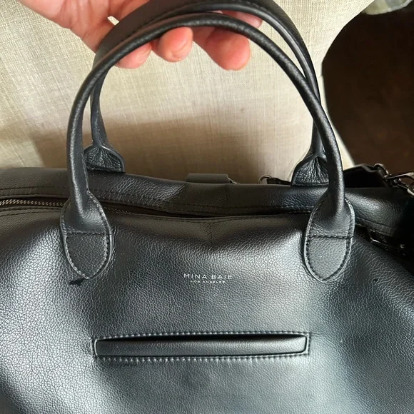 MINA BAIE EMMY MIDI VEGAN BABY DIAPER BAG BLACK GUNMETAL TOTE BAG - Picture 6 of 7